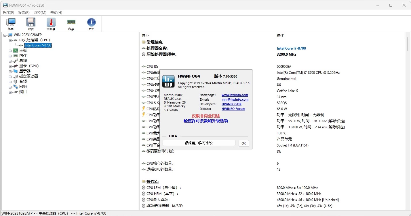 HWiNFO 硬件检测工具