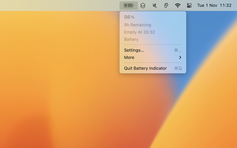 Battery Indicator Mac v2.19.0 菜单栏中电池电量百分比指示器
