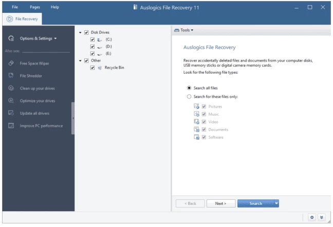 Auslogics File Recovery 恢复丢失文件
