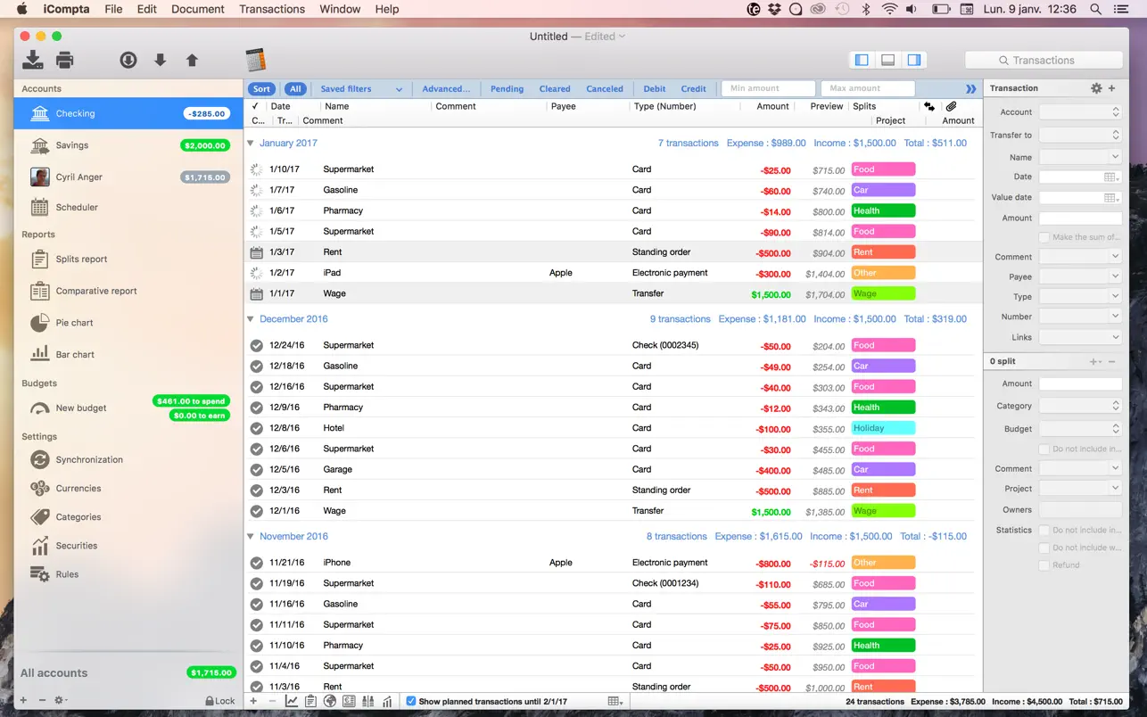 iCompta for Mac 财务管理软件
